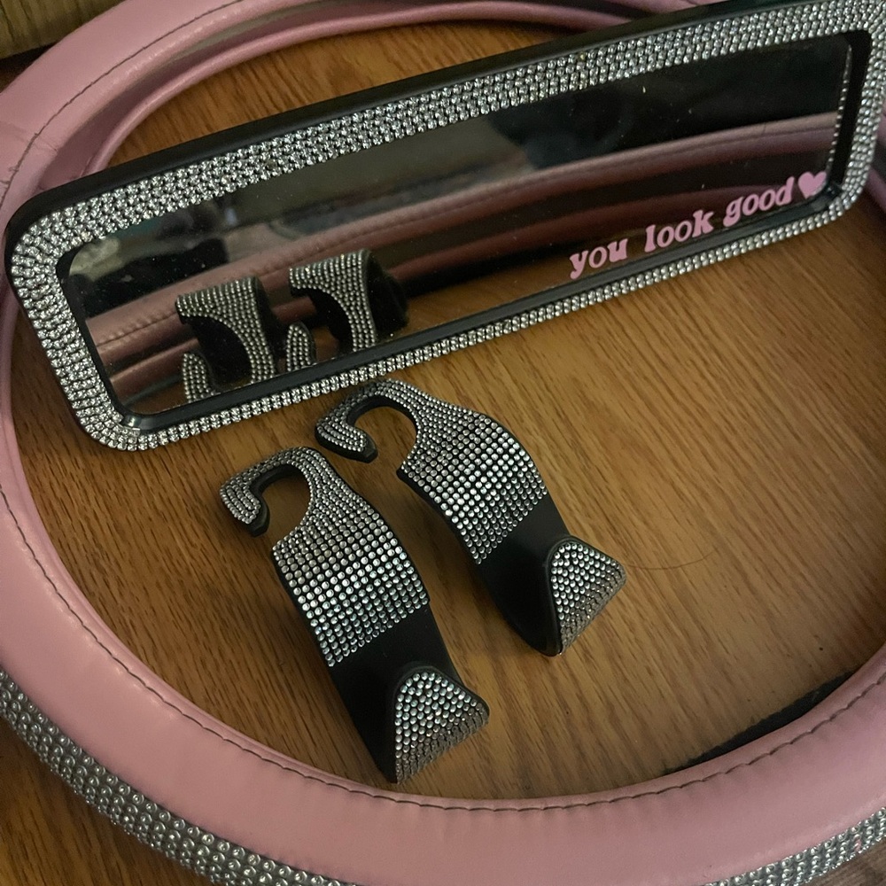 Pink Rhinestone Car Accessory Set - Picture 2 of 2
